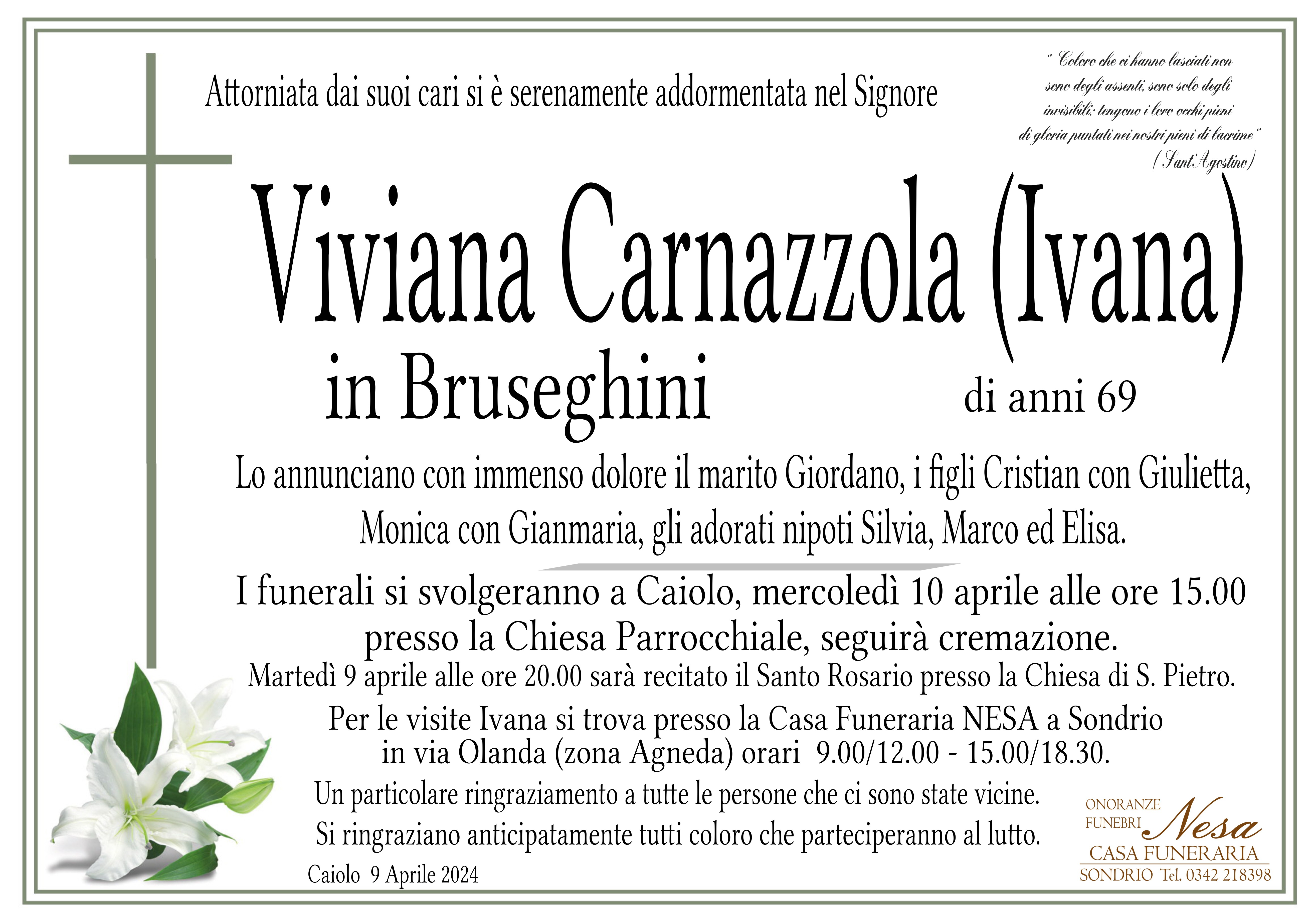 Necrologio Viviana Carnazzola (Ivana) in Bruseghini
